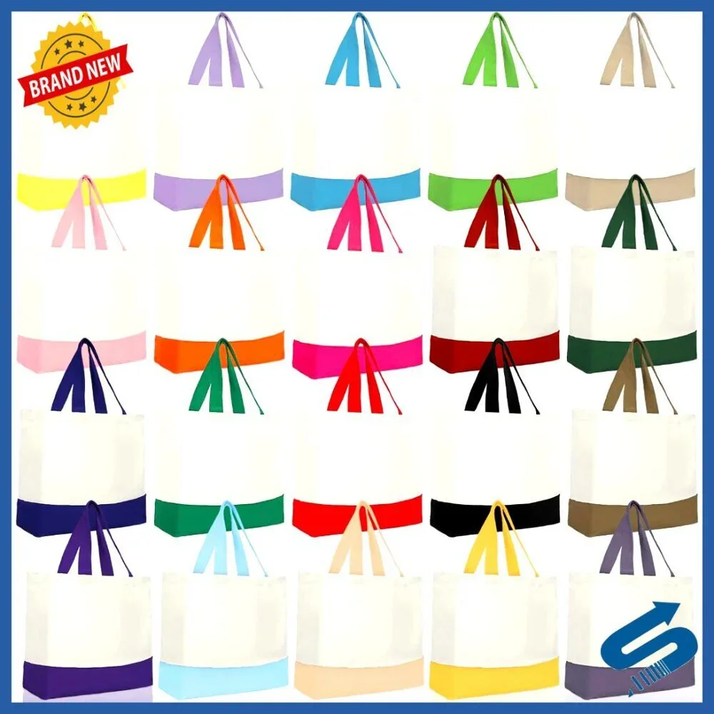 Large Canvas Tote Bags Bulk Set Reusable Shopping Grocery DIY Craft Plain